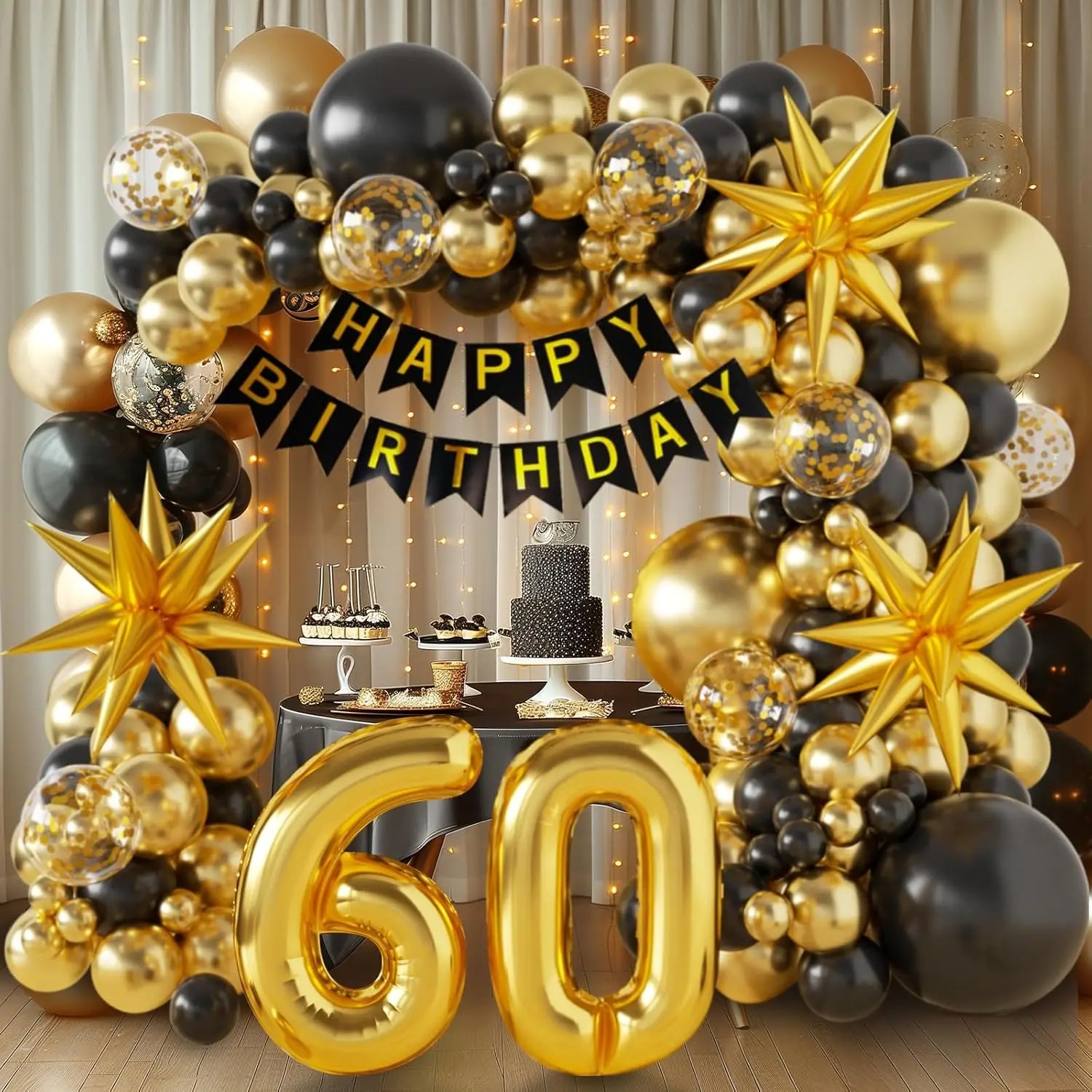 Balloon Arch Kit - 40/50/60th Birthday Decorations, Black Gold Balloon