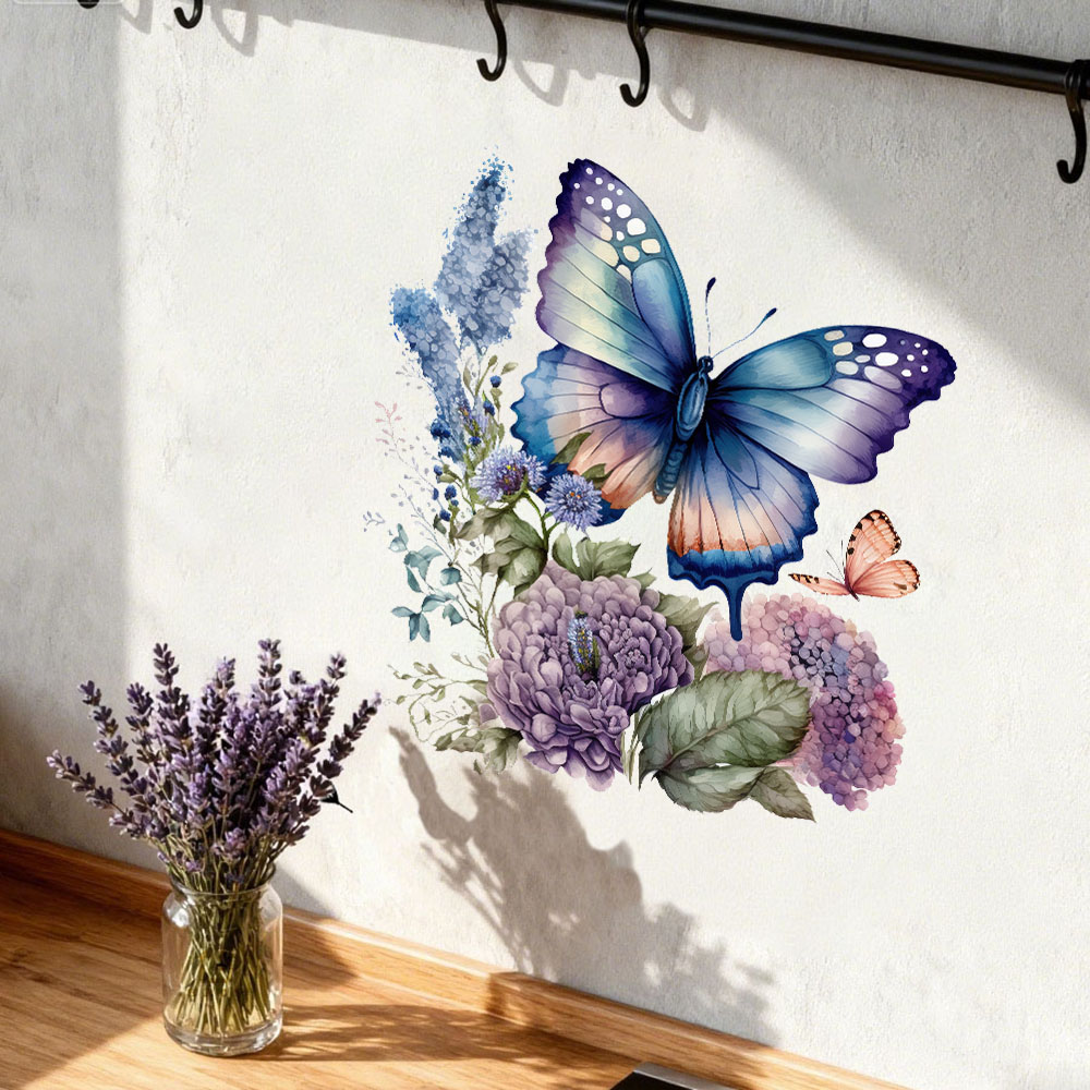Flower Wall Panel - Watercolor Butterfly Flower Wall Stickers Decals