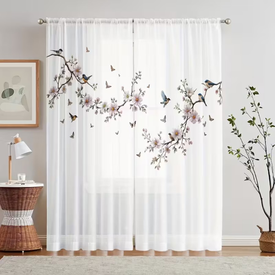 2PCS Digital Print Sheer Curta - đánh giá và giá Flower Wall Panel