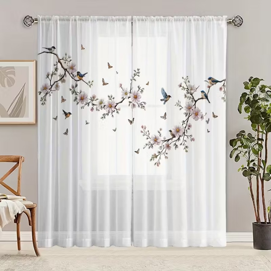 2PCS Digital Print Sheer Curta - đánh giá và giá Flower Wall Panel