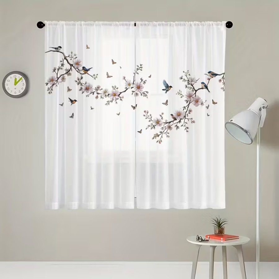 2PCS Digital Print Sheer Curta - đánh giá và giá Flower Wall Panel