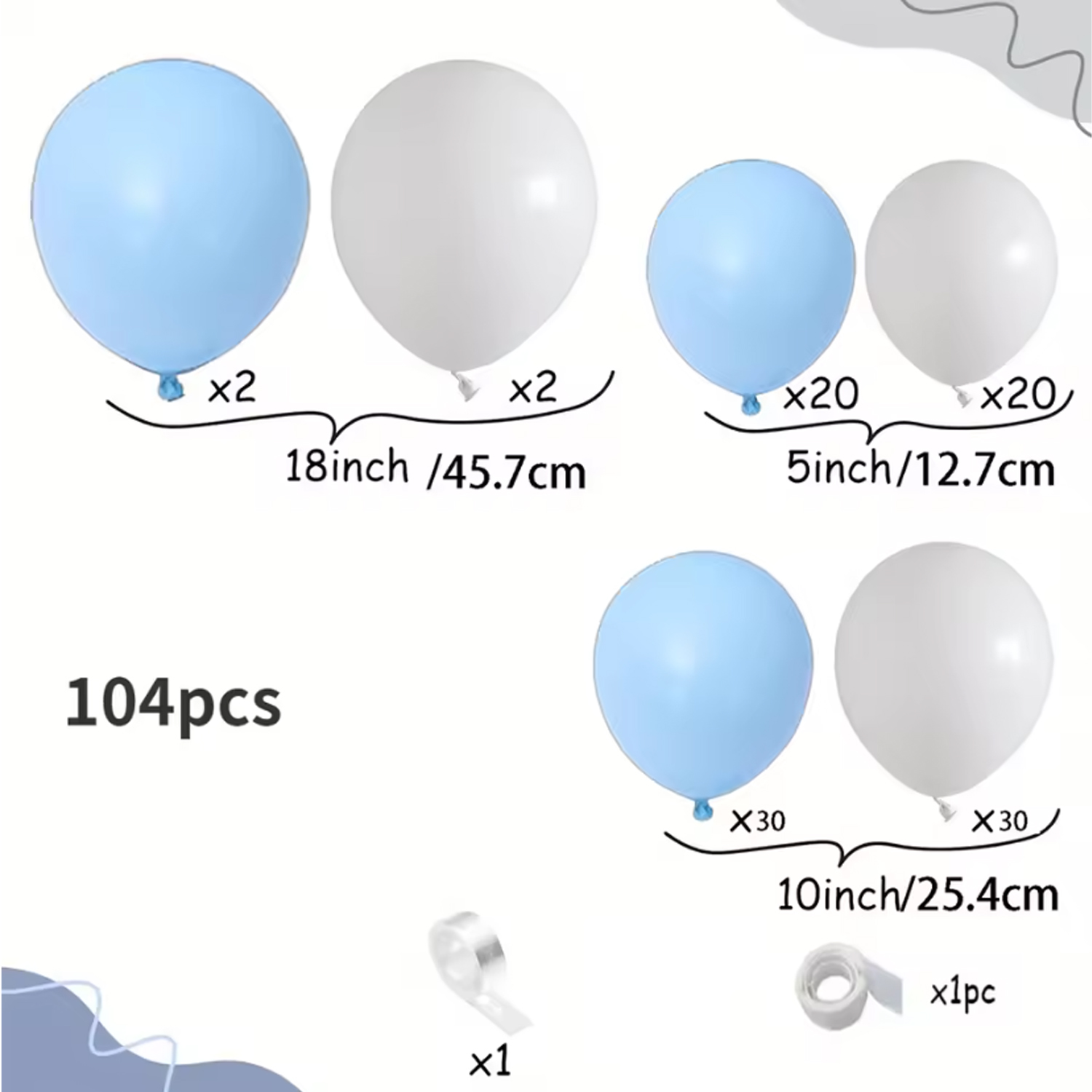 104pcs Blue and White Balloon  - đánh giá và giá Balloon Arch Kit